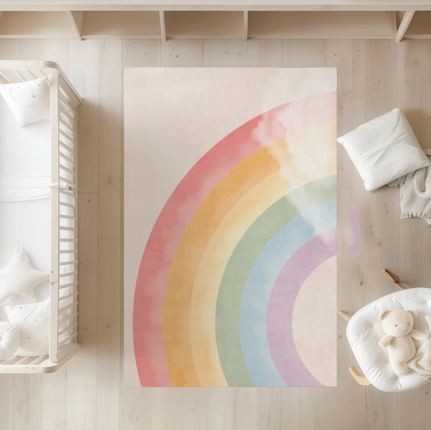 Soft Rug Nursery - Watercolor Rainbow Nursery Rug Soft Non-Slip