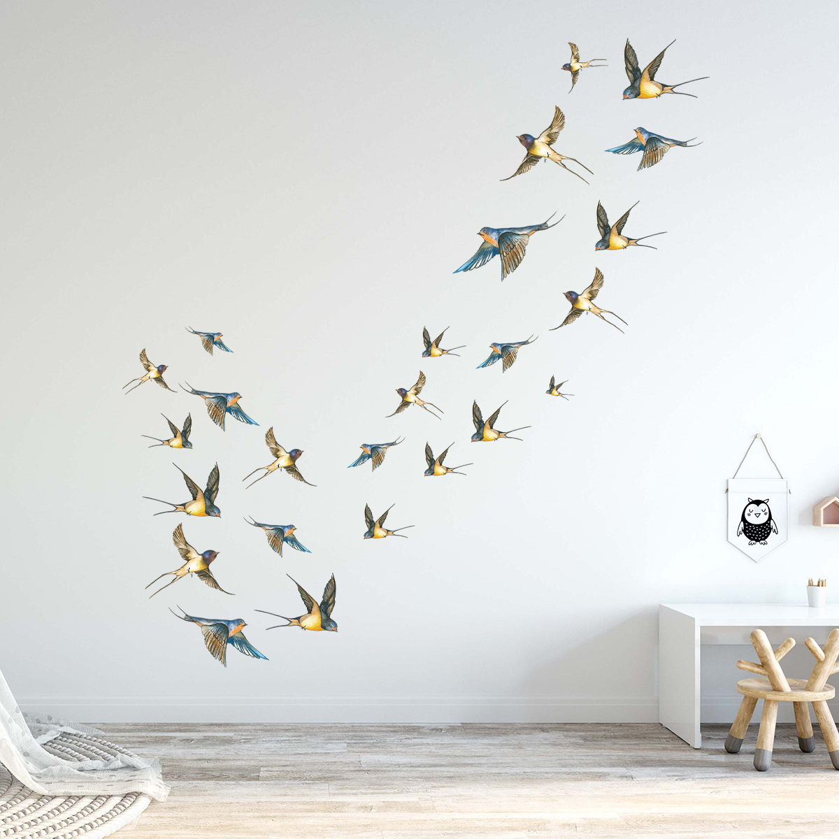 Baby Nursery Accessories - 4Pcs Watercolor Multicolor Bird Wall Stickers