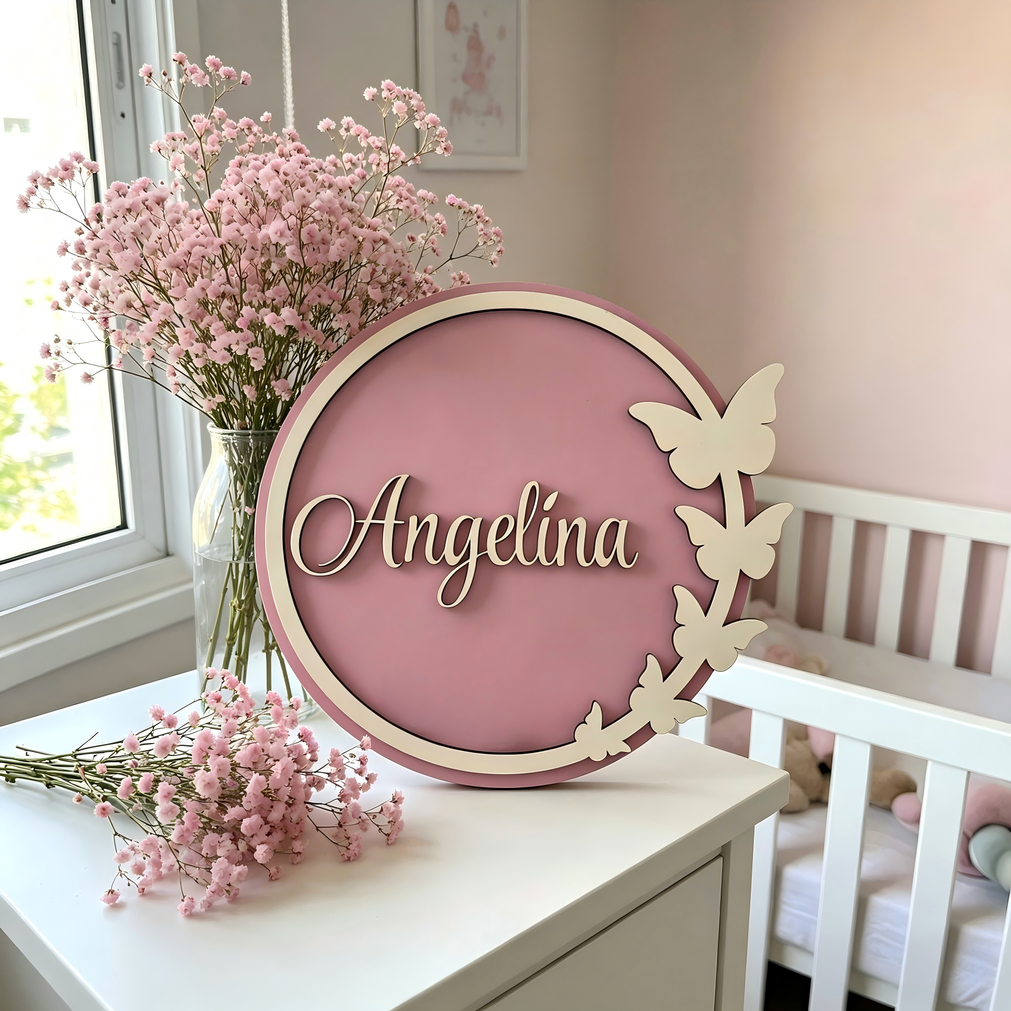 Baby Nursery Baby - 1Pc Custom Pink natural wooden style