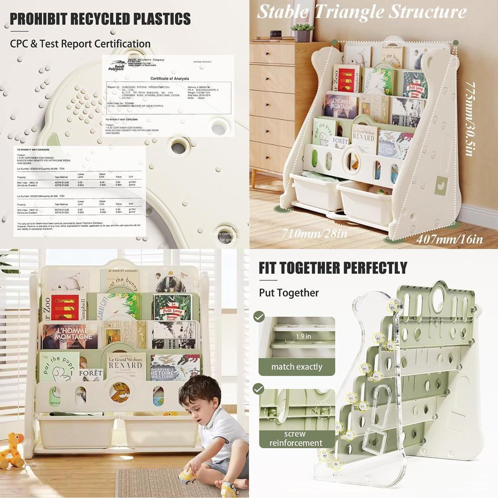 Baby Nursery Bookcase - Kids Bookshel and Toy Storage Plastic