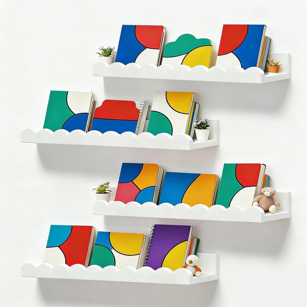 Baby Nursery Floating Shelves - Set of 4 Floating Scalloped Wall