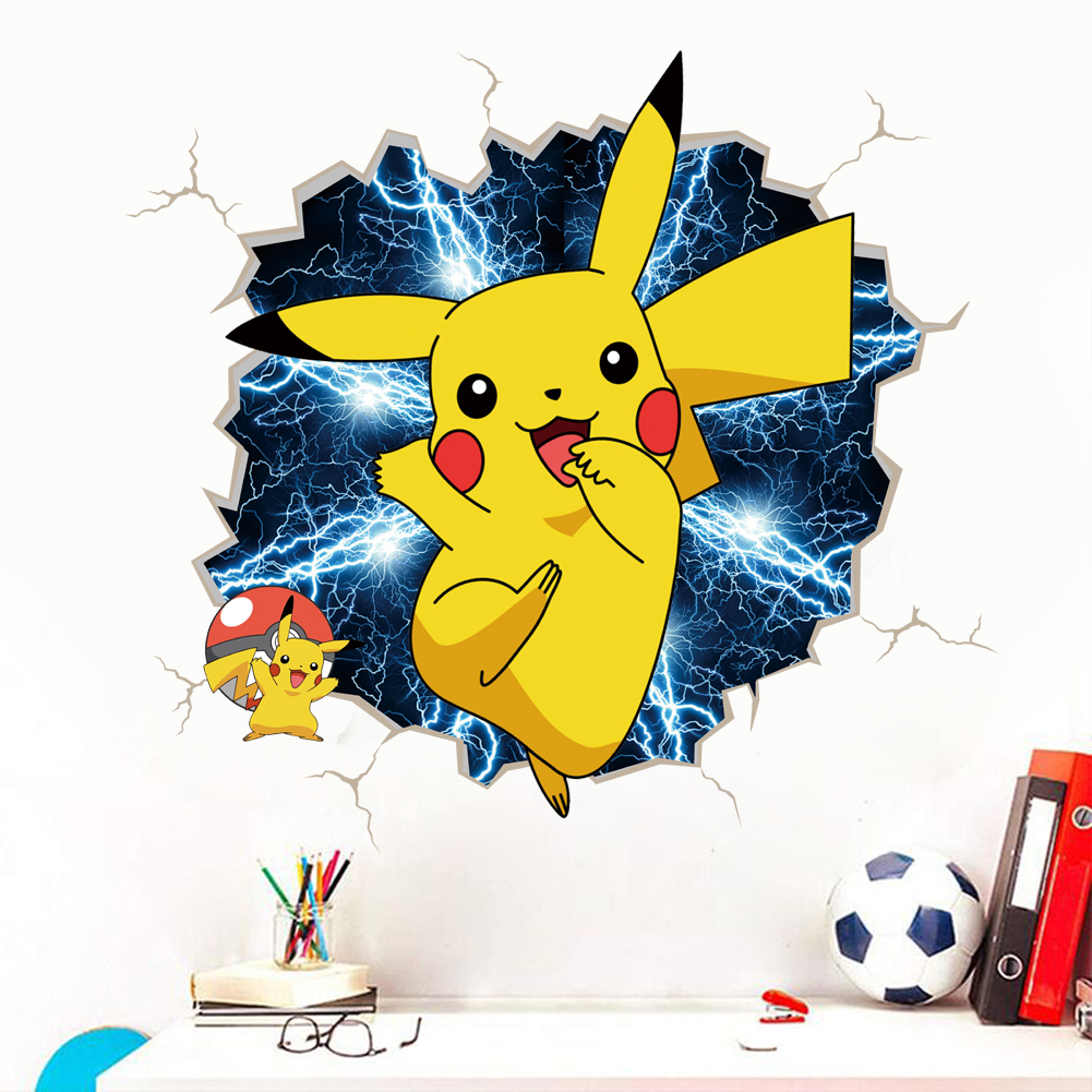 Baby Nursery Wall Decals - 3D Broken Wall Cartoon Pikachu Wall