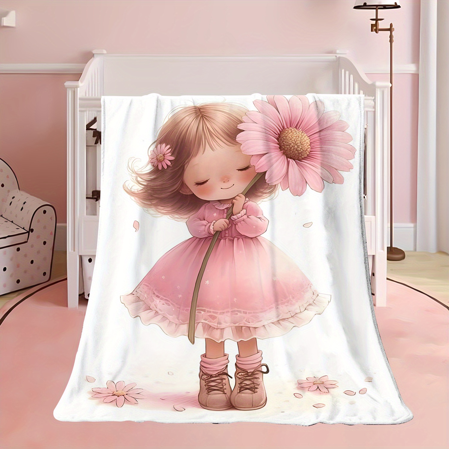 Baby Nursery Ideas Girl - Sweet Floral Cartoon Girl Blanket Throw
