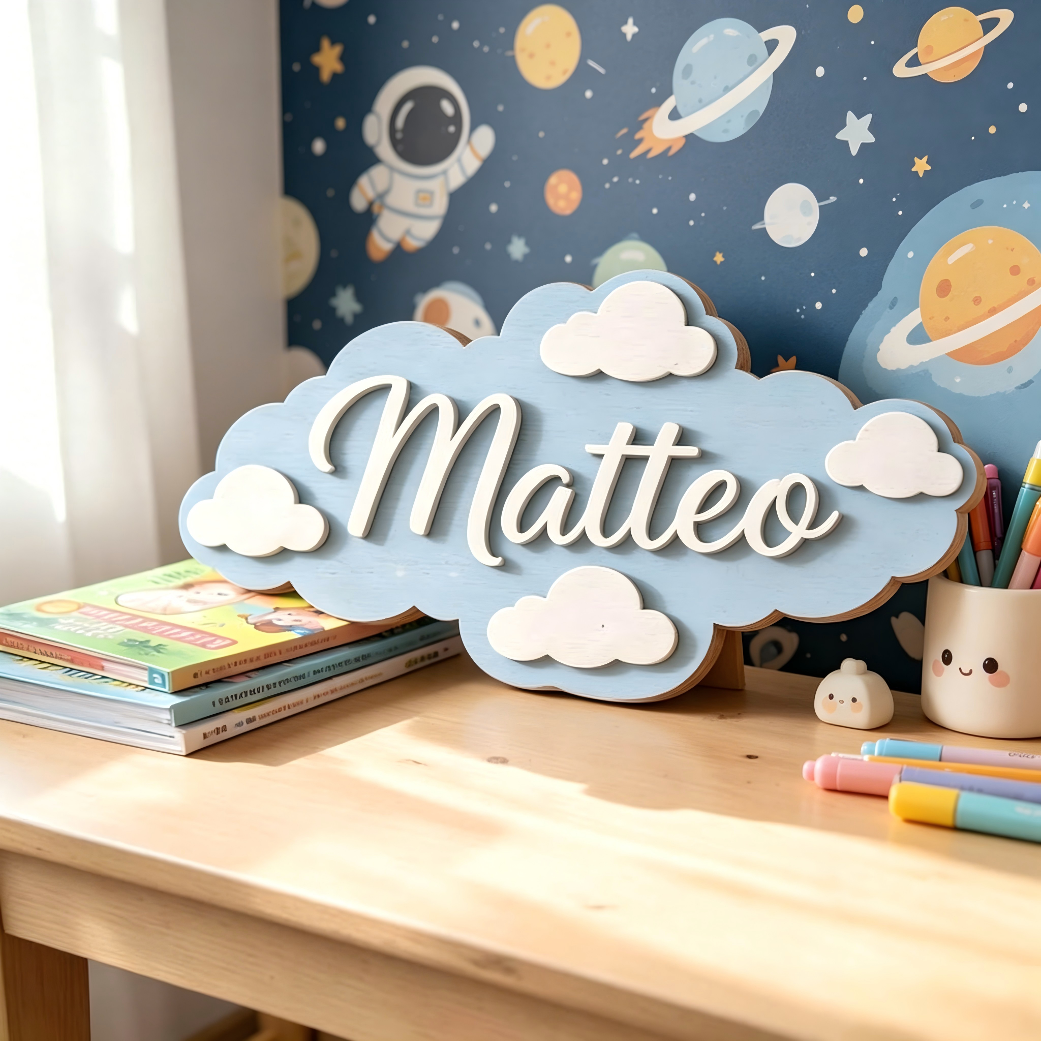 Baby Nursery Baby - 1Pc Custom Light blue clouds Wooden