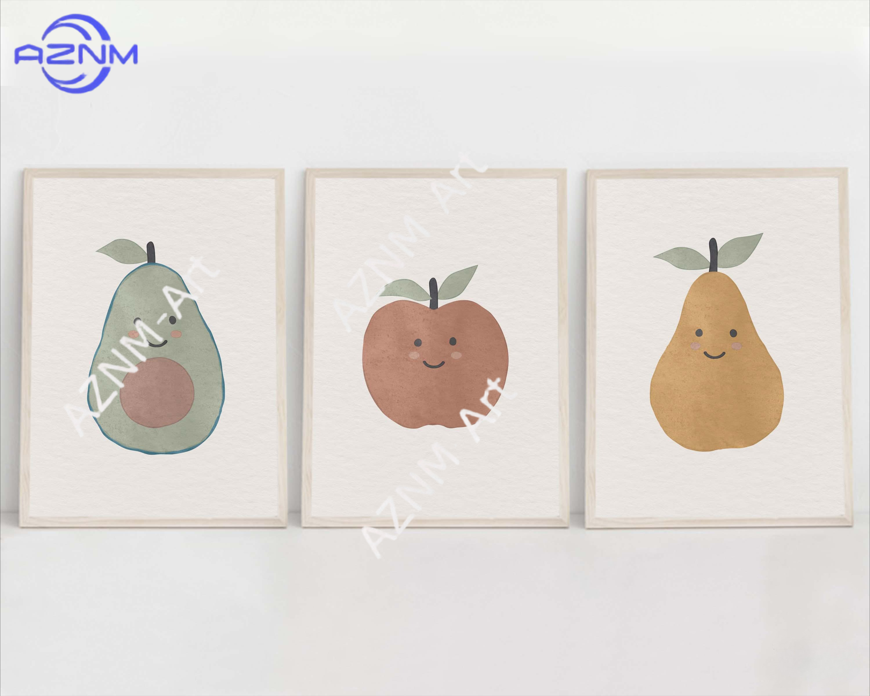 Baby Nursery Gender Neutral - 1PC/3PCS Avocado Apple Pear Printable Wall