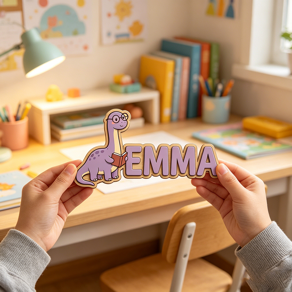 Baby Nursery Baby - Whimsical Nerdy Dinosaur Custom Name Plaque