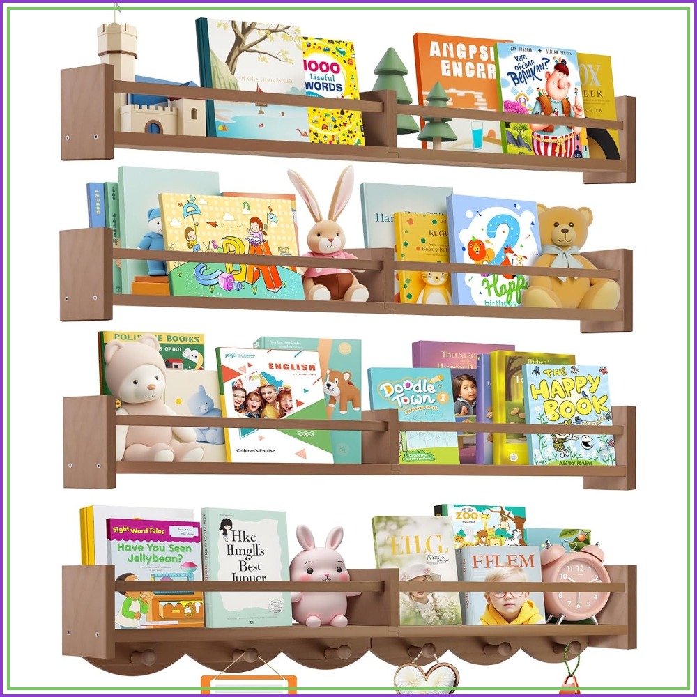 Baby Nursery Floating Shelves - 34Inch Wall Mounted Nursery Bookshelf with