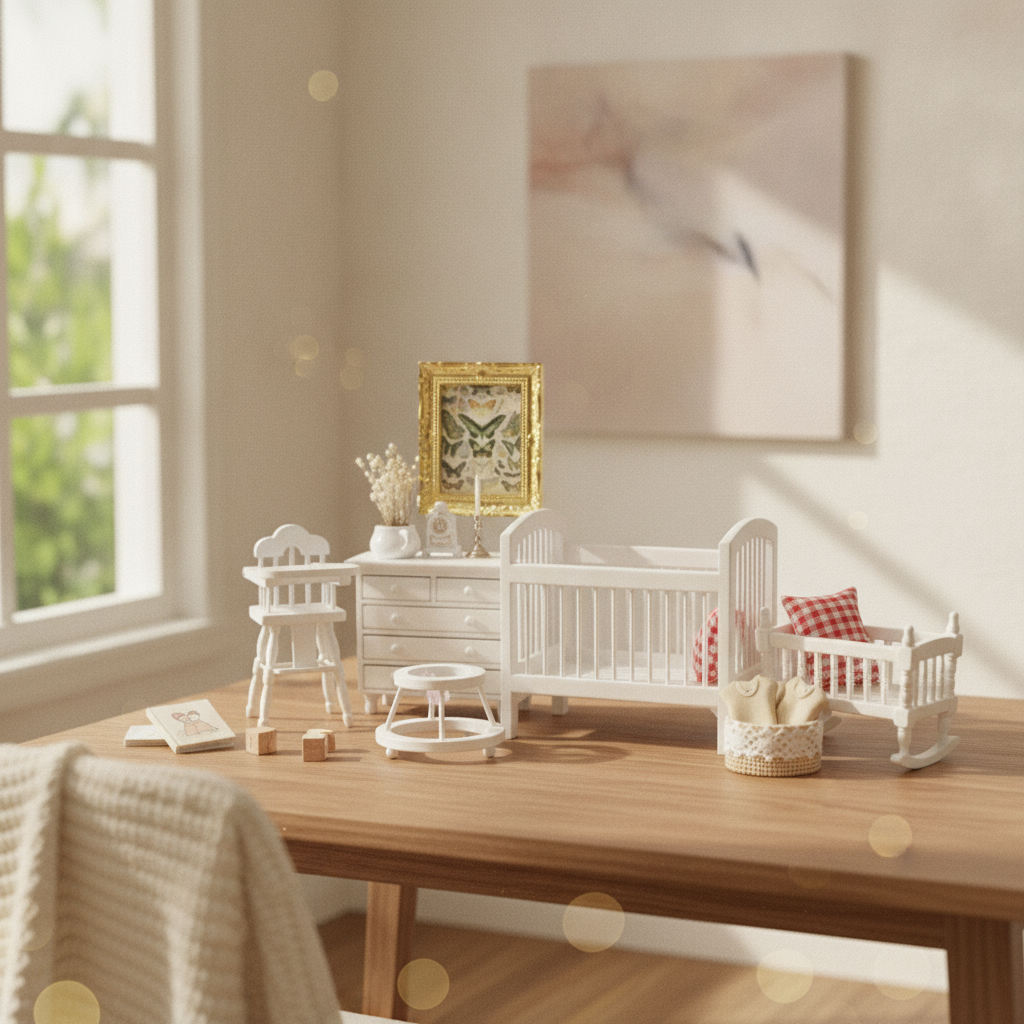 Baby Nursery Closet - 5 Pieces Dollhouse Nursery Set Miniature