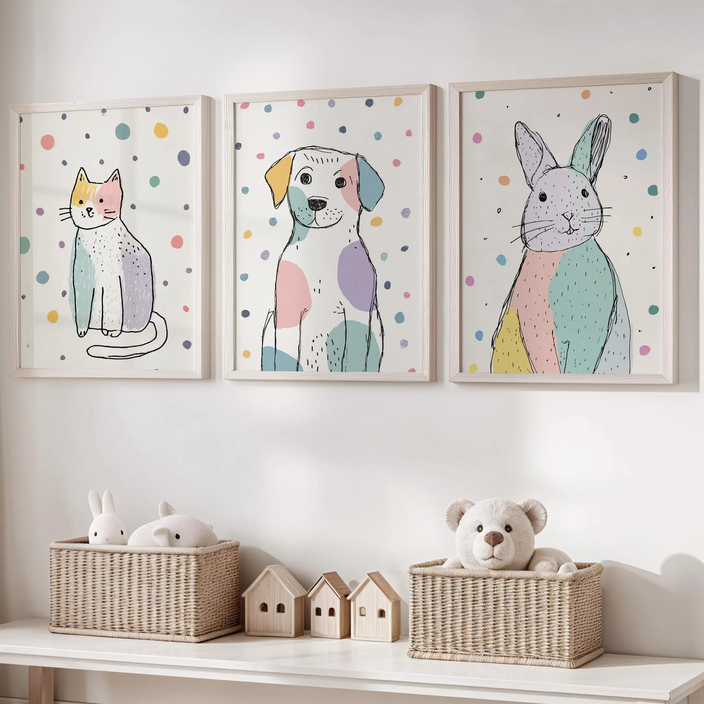 Baby Nursery Prints - 3pcs (No frame),3Pcs Pet Pals Nursery