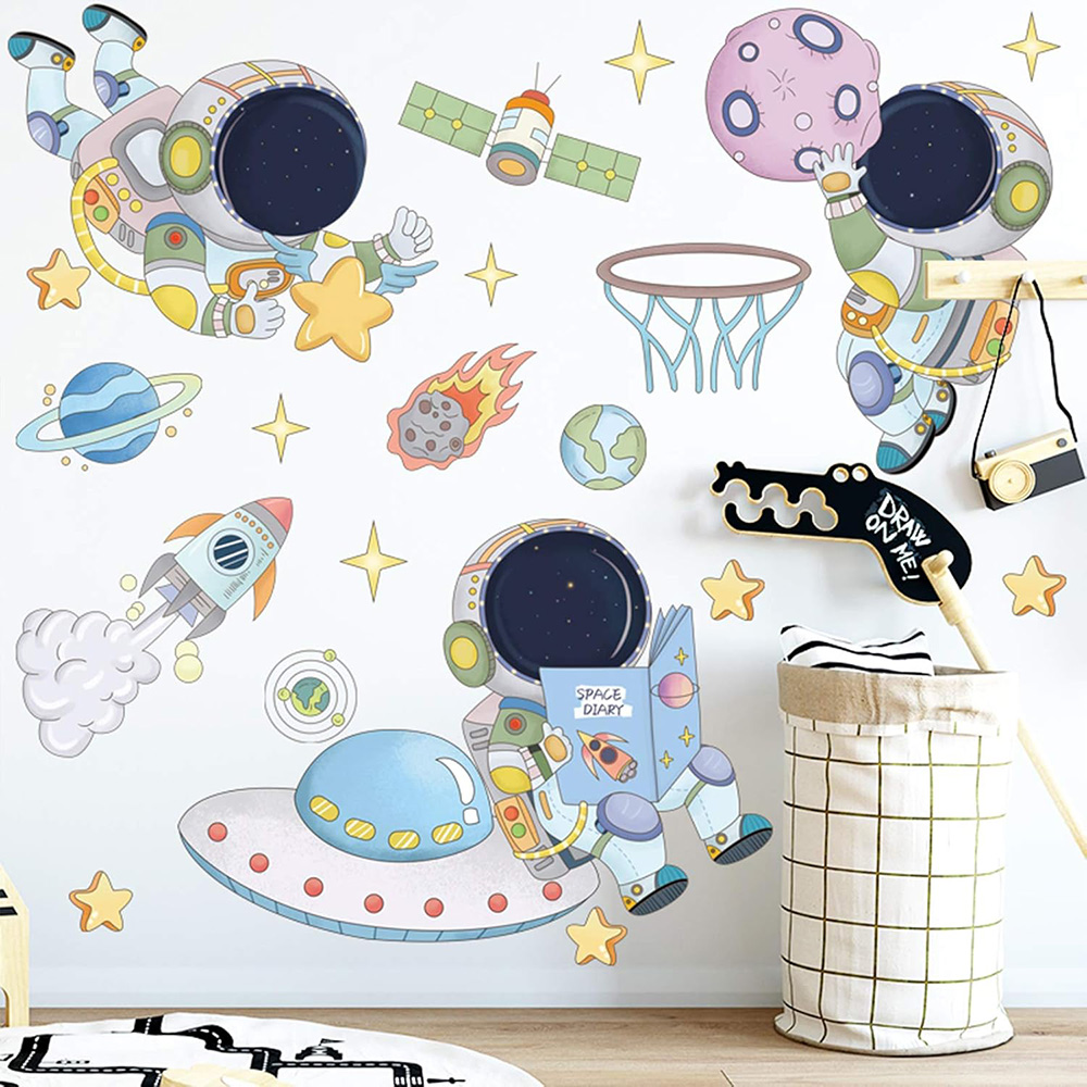 Baby Nursery Wall Decals - Astronaut Planet Space Wall Stickers Kids