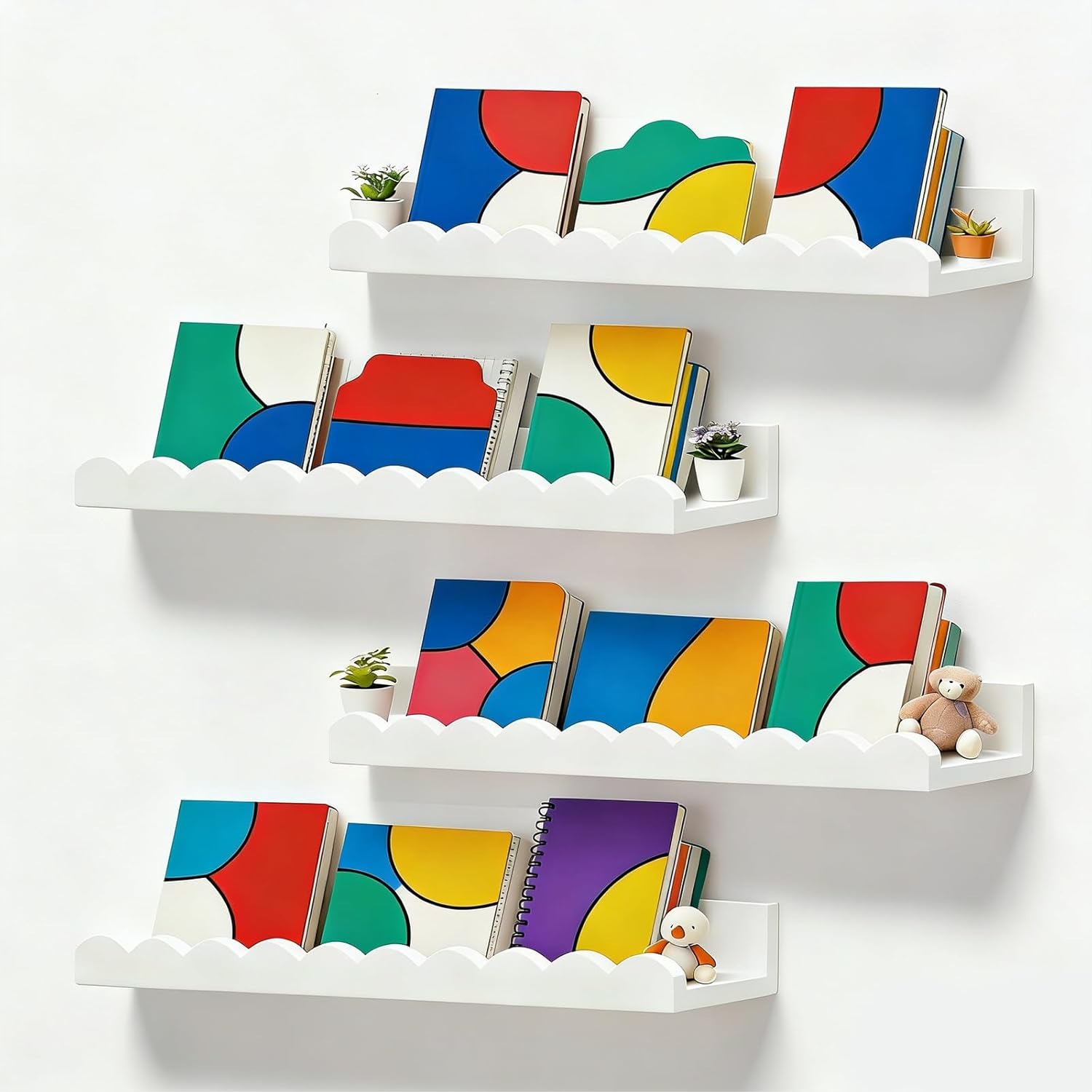 Baby Nursery Floating Shelves - Set of 4 Floating Book Shelves
