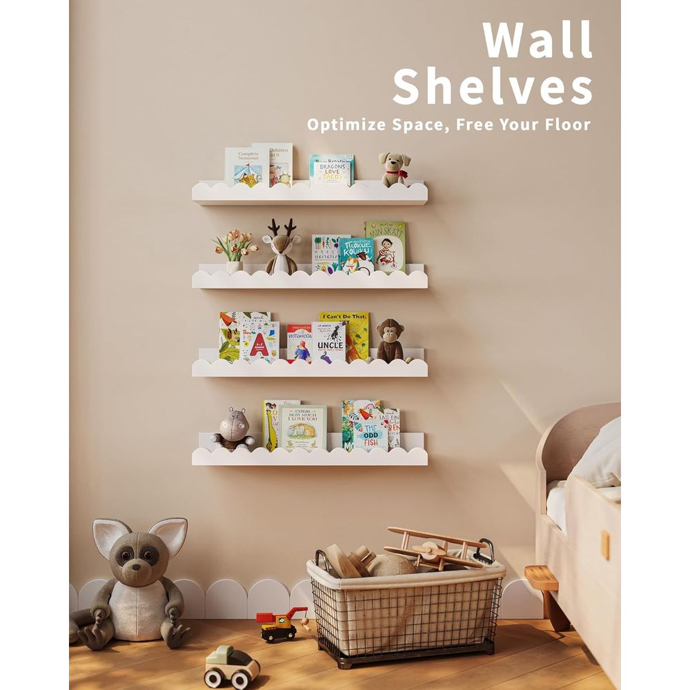 4-Pack White Floating Shelves, - Baby Nursery Floating Shelves avis et prix
