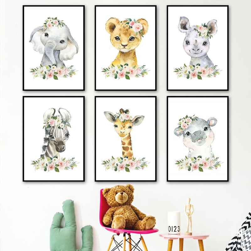 Floral Jungle Animals Canvas P - Baby Nursery Animal Prints avis et prix