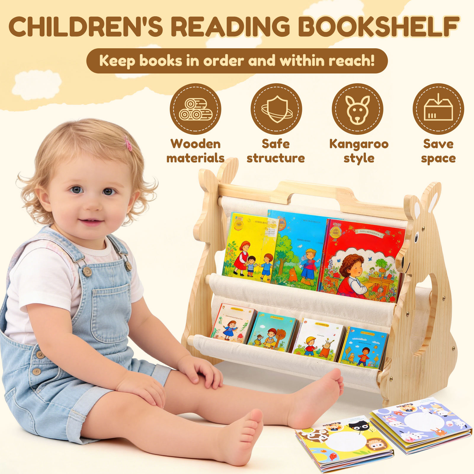 Kids Bookshelf Wooden Montesso - Baby Nursery Bookcase avis et prix