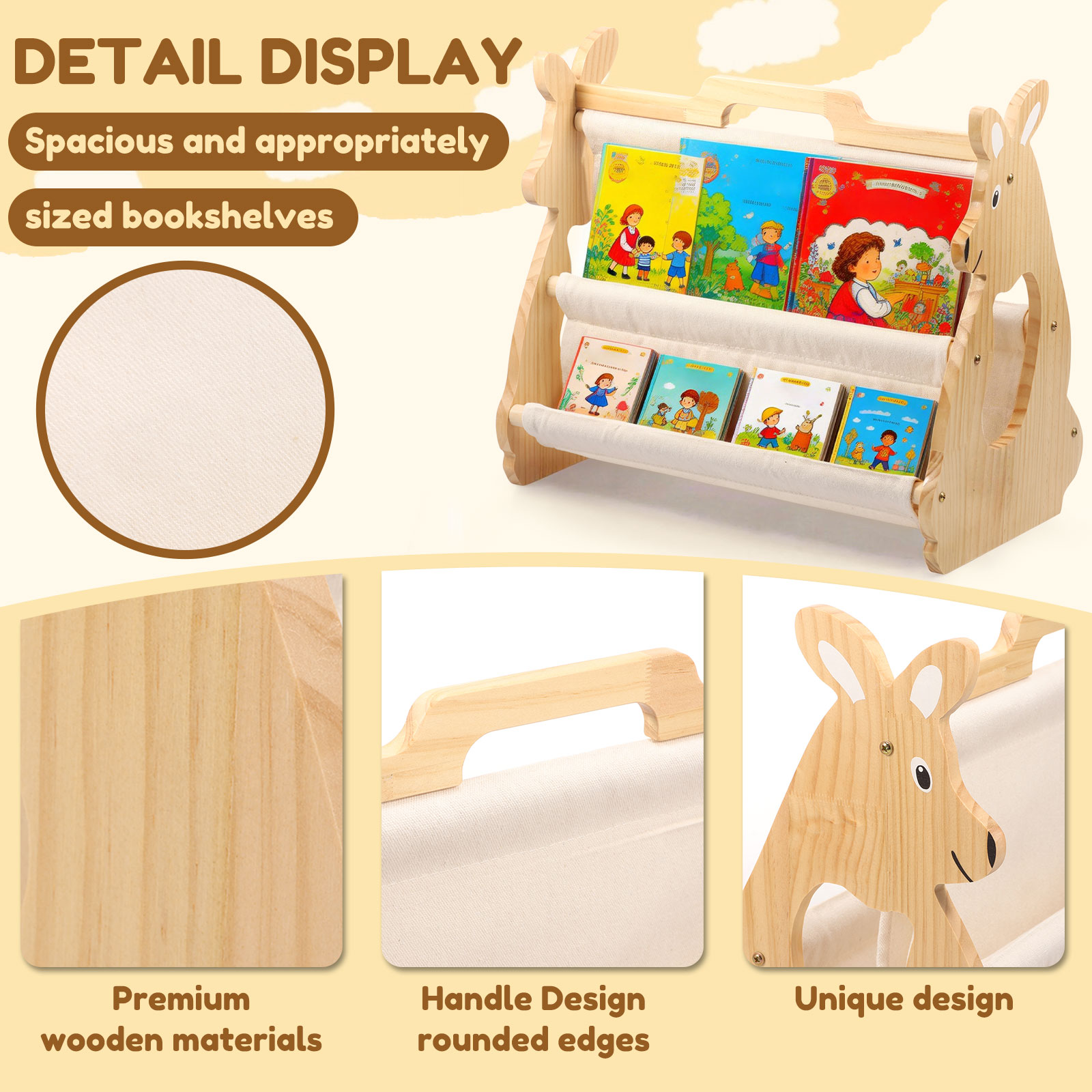 Kids Bookshelf Wooden Montesso - Baby Nursery Bookcase avis et prix
