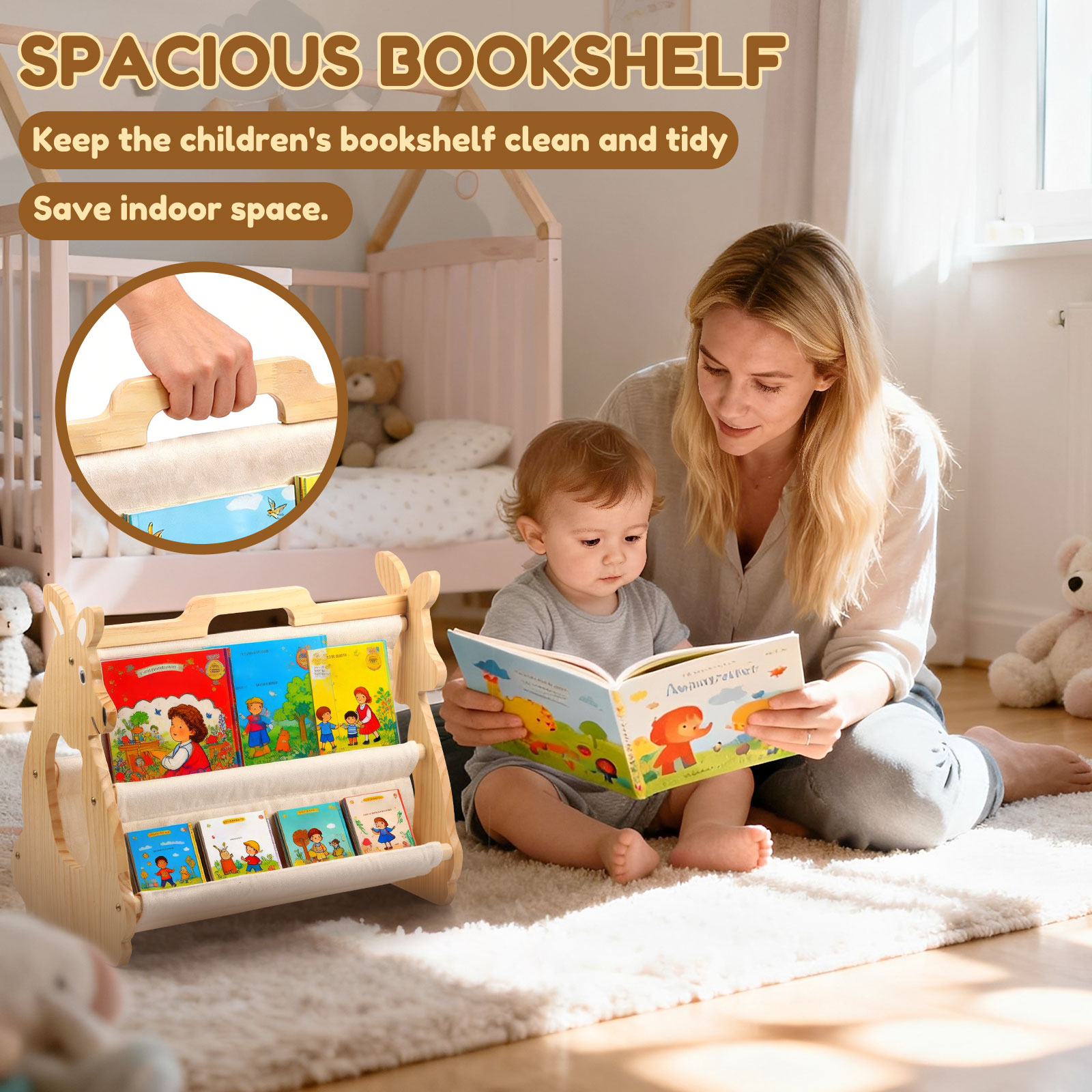 Kids Bookshelf Wooden Montesso - Baby Nursery Bookcase avis et prix