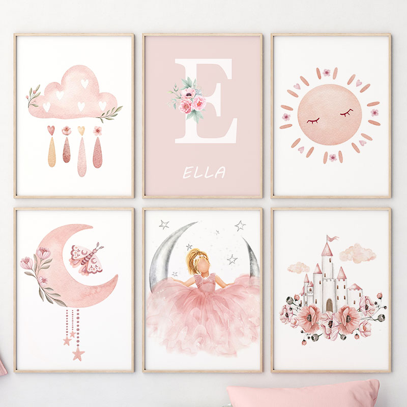 Pink Angel Girl Sun Moon Cloud - Baby Nursery Animal Prints avis et prix