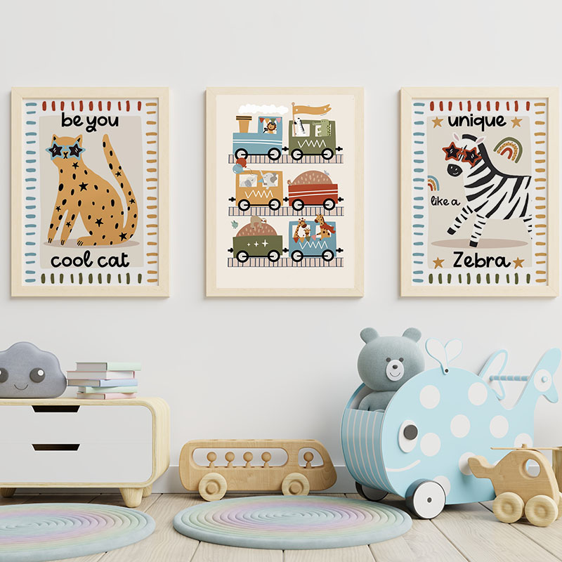 Funny Cartoon Animals Car Bus  - Baby Nursery Animal Prints avis et prix