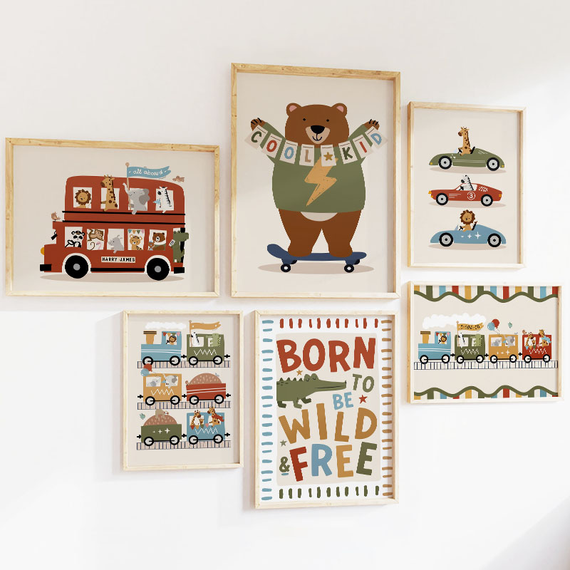 Funny Cartoon Animals Car Bus  - Baby Nursery Animal Prints avis et prix