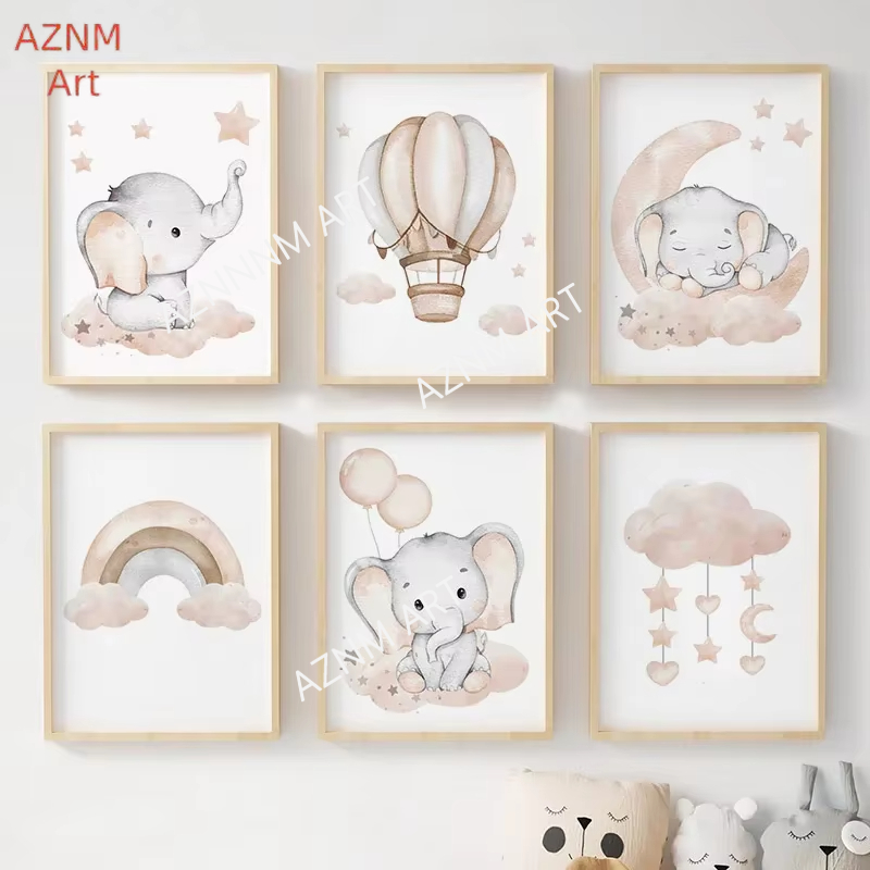 Elephant Balloon Rainbow Moon  - Baby Nursery Prints avis et prix