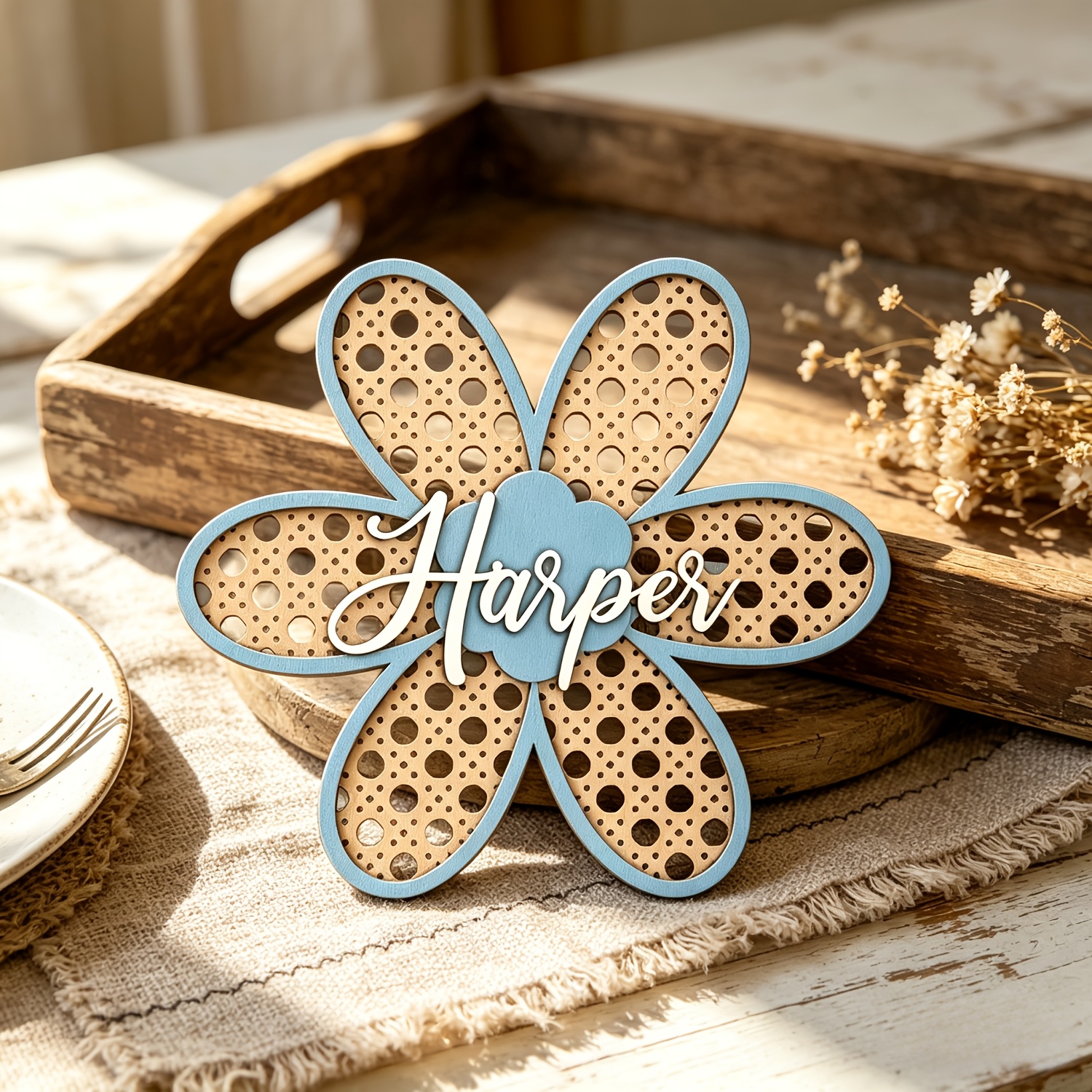 Personalized Boho Rattan Flowe - Baby Nursery Baby avis et prix