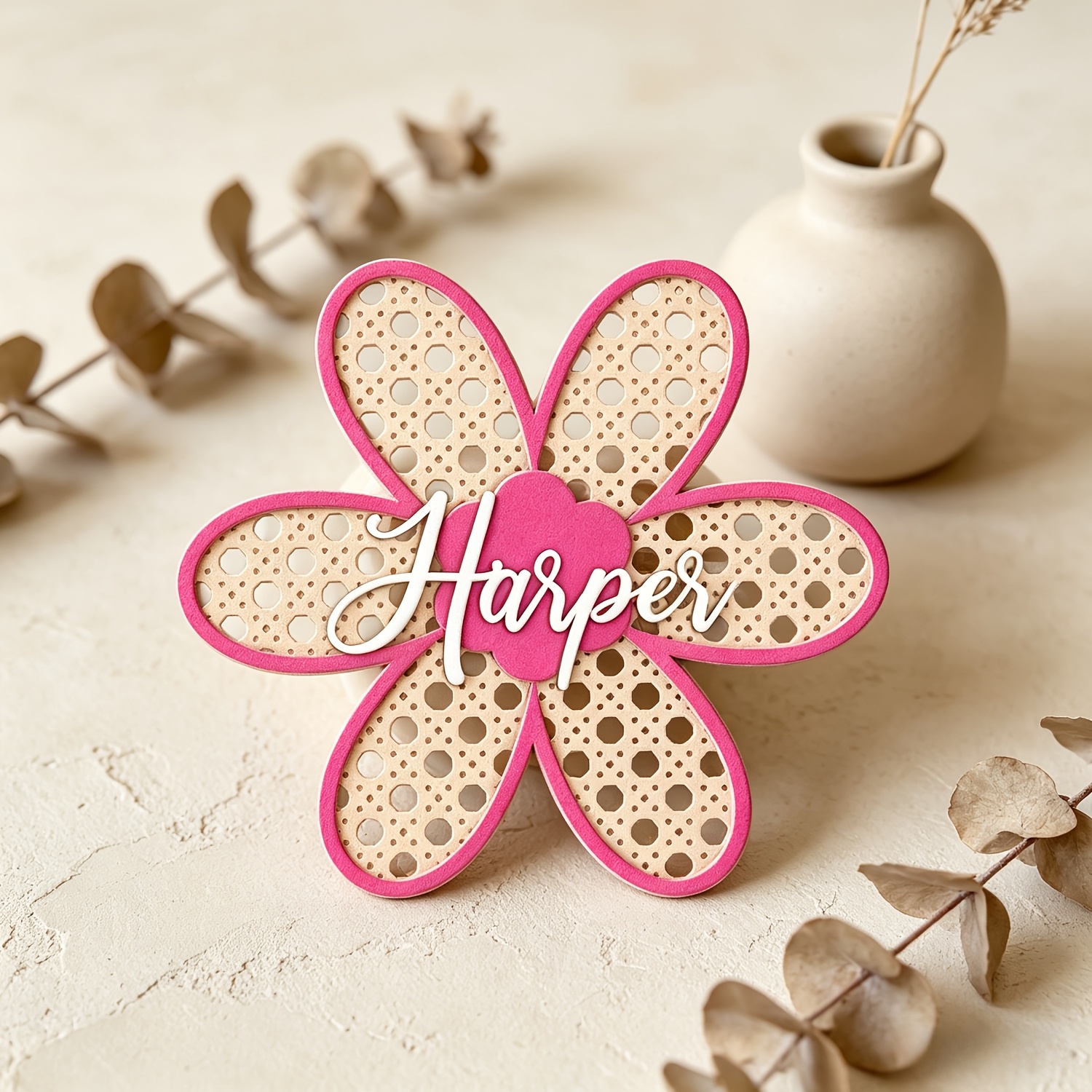 Personalized Boho Rattan Flowe - Baby Nursery Baby avis et prix