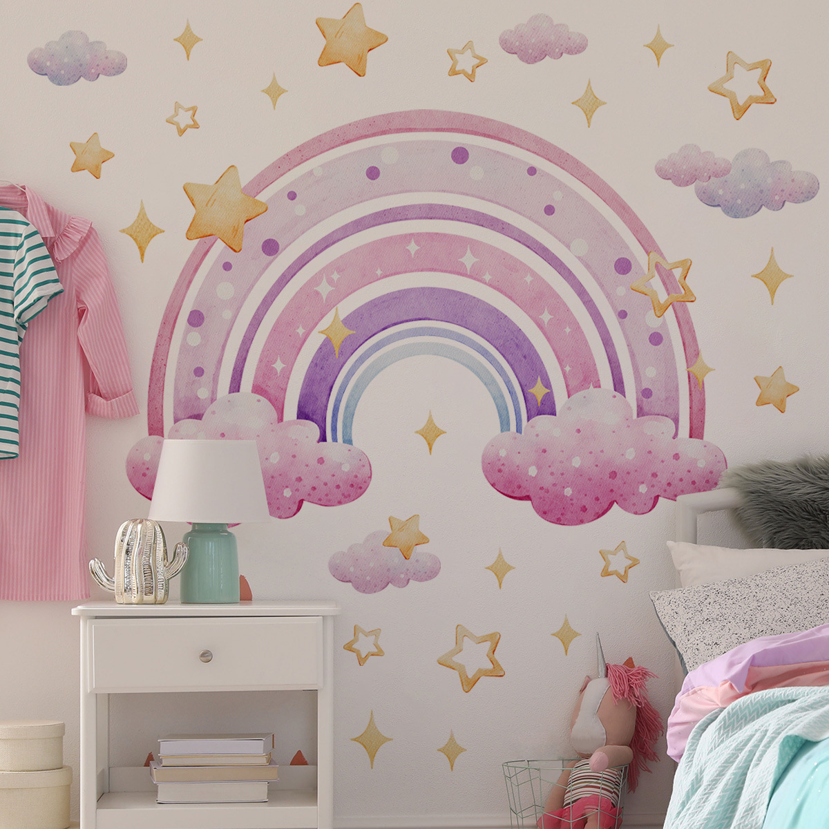 Colorful Rainbow Stars Cloud W - Baby Nursery Wall Decor avis et prix