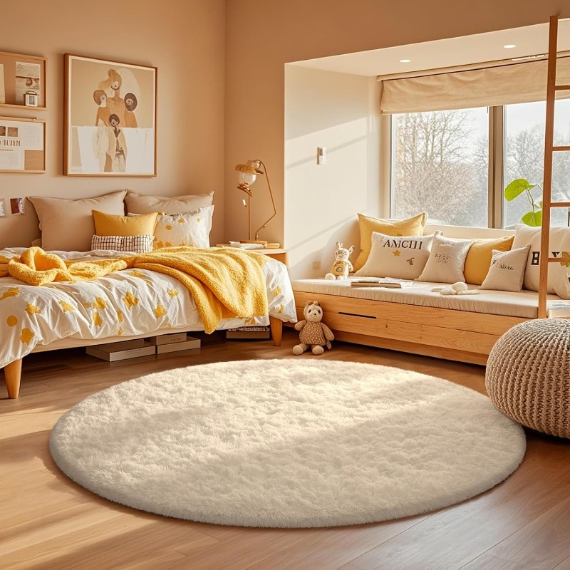 Round Cream White Rug Soft Flu - Soft Rug Nursery avis et prix