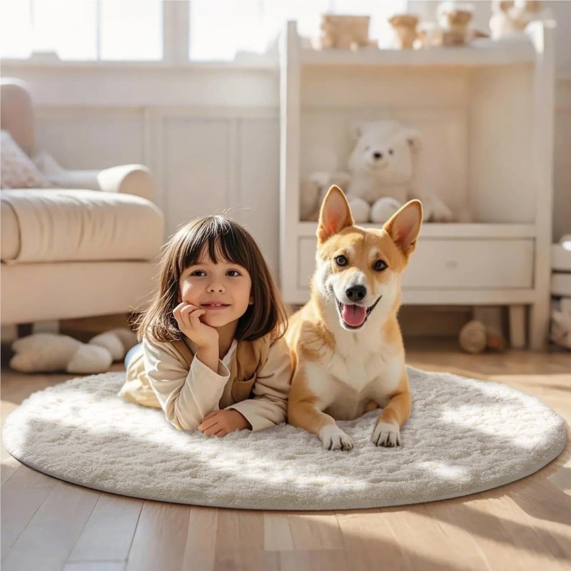 Round Cream White Rug Soft Flu - Soft Rug Nursery avis et prix