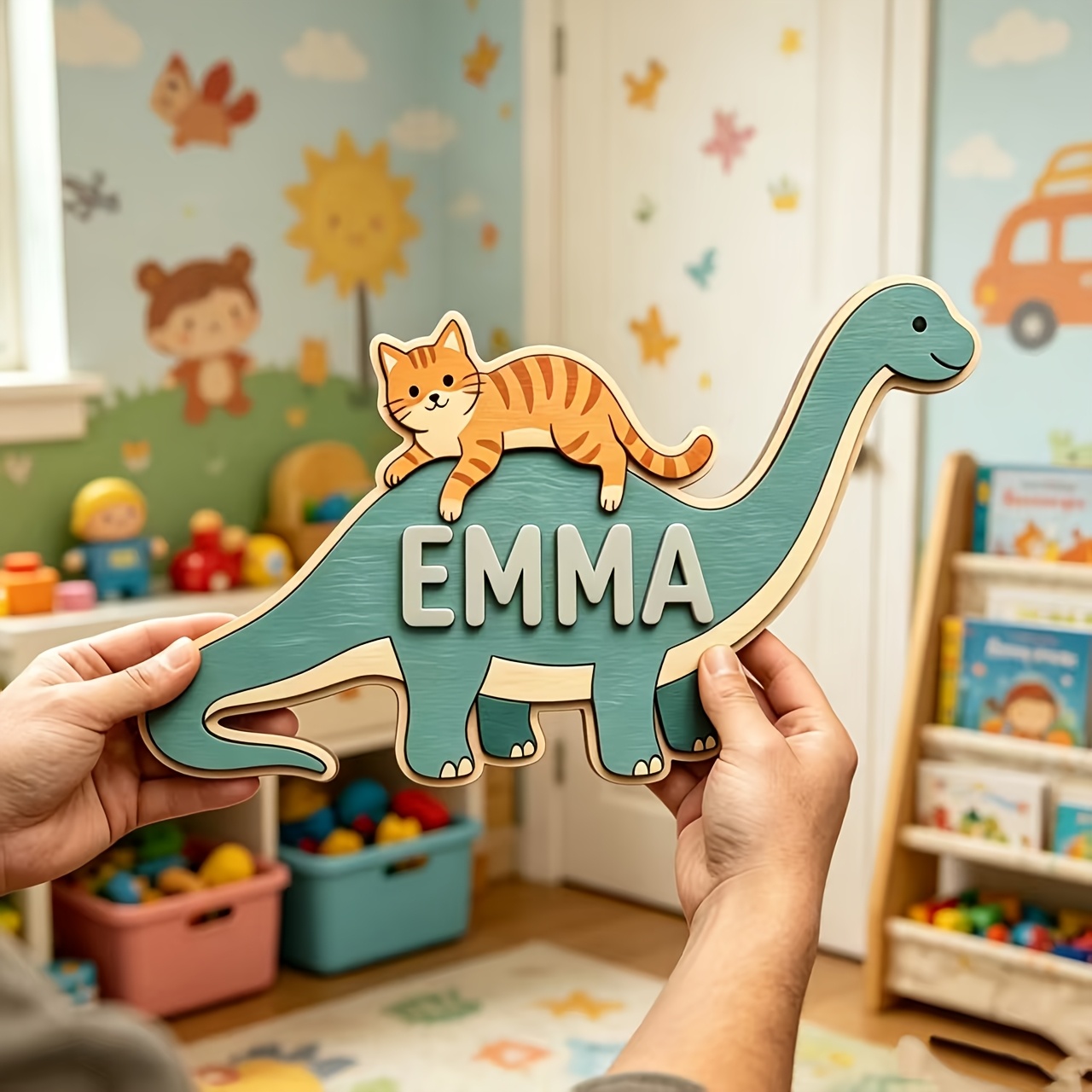 Personalized Cat Riding Dinosa - Baby Nursery Baby avis et prix