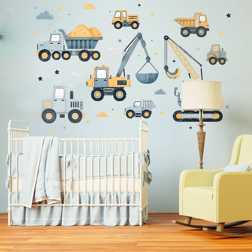 Cartoon Excavator Vehicles Set - Baby Nursery Wall Decals avis et prix