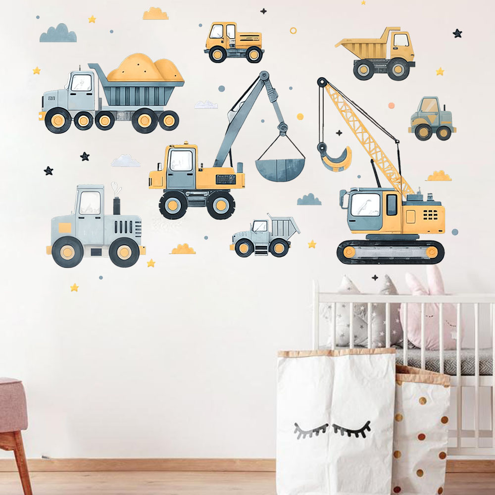 Cartoon Excavator Vehicles Set - Baby Nursery Wall Decals avis et prix