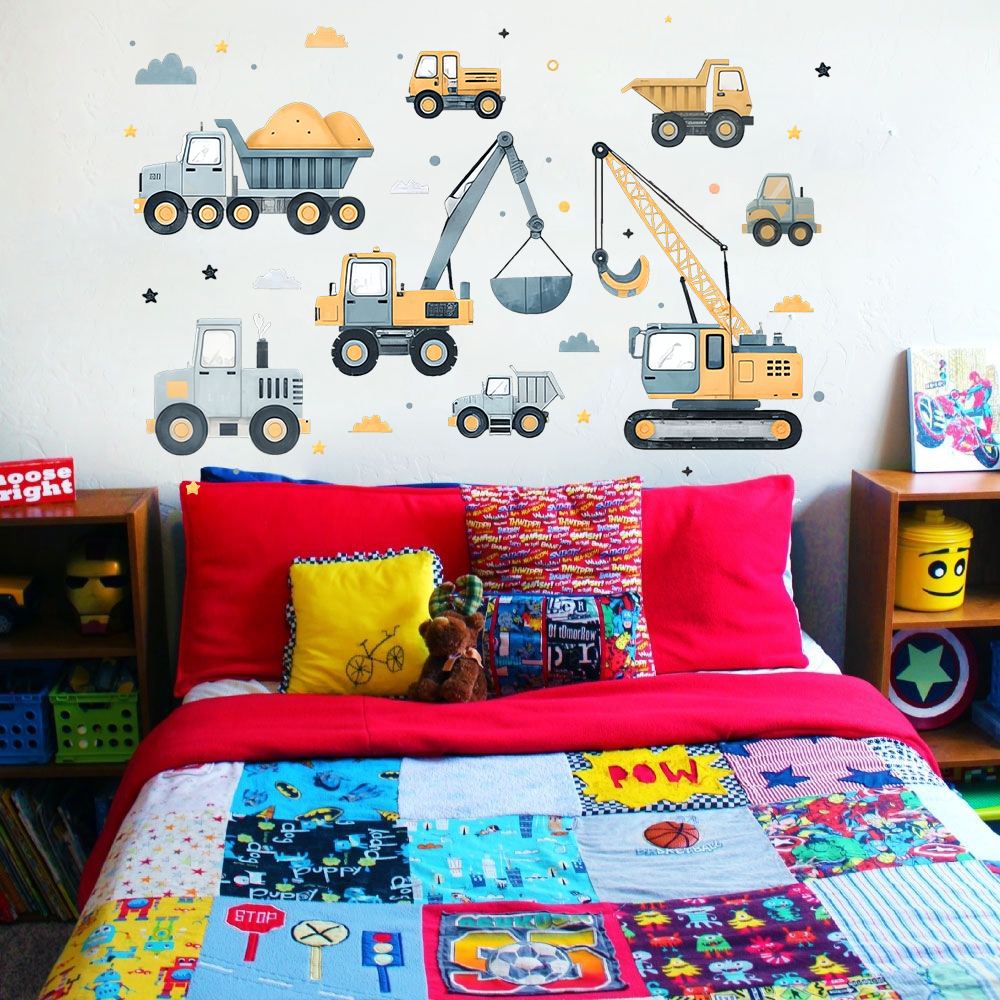 Cartoon Excavator Vehicles Set - Baby Nursery Wall Decals avis et prix
