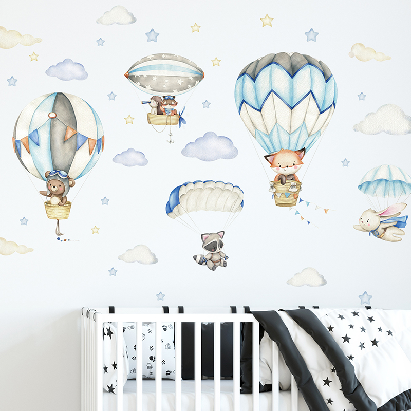 Cartoon Cute Animals Hot Air B - Baby Nursery Animal Prints avis et prix
