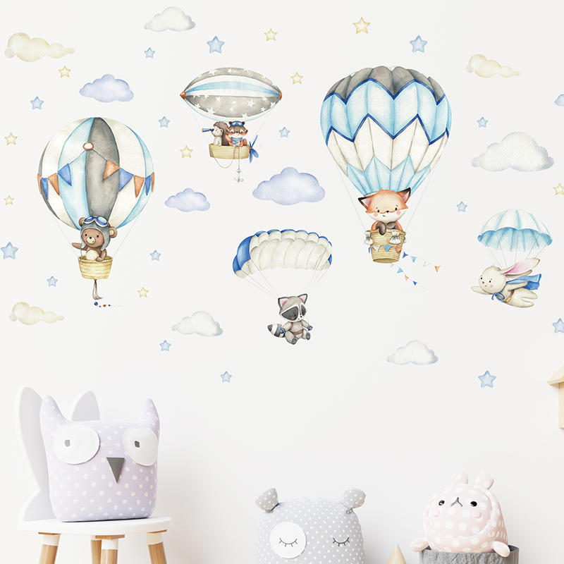Cartoon Cute Animals Hot Air B - Baby Nursery Animal Prints avis et prix