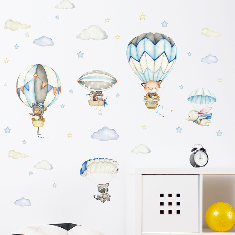 Cartoon Cute Animals Hot Air B - Baby Nursery Animal Prints avis et prix