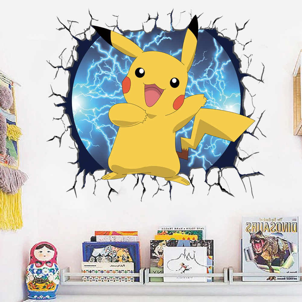 3D Broken Wall Cartoon Pikachu - Baby Nursery Wall Decals avis et prix