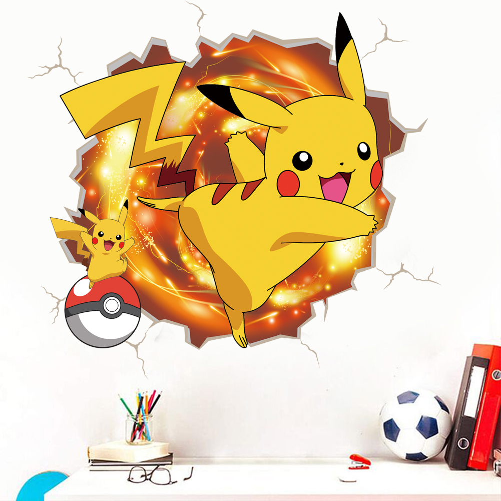 3D Broken Wall Cartoon Pikachu - Baby Nursery Wall Decals avis et prix