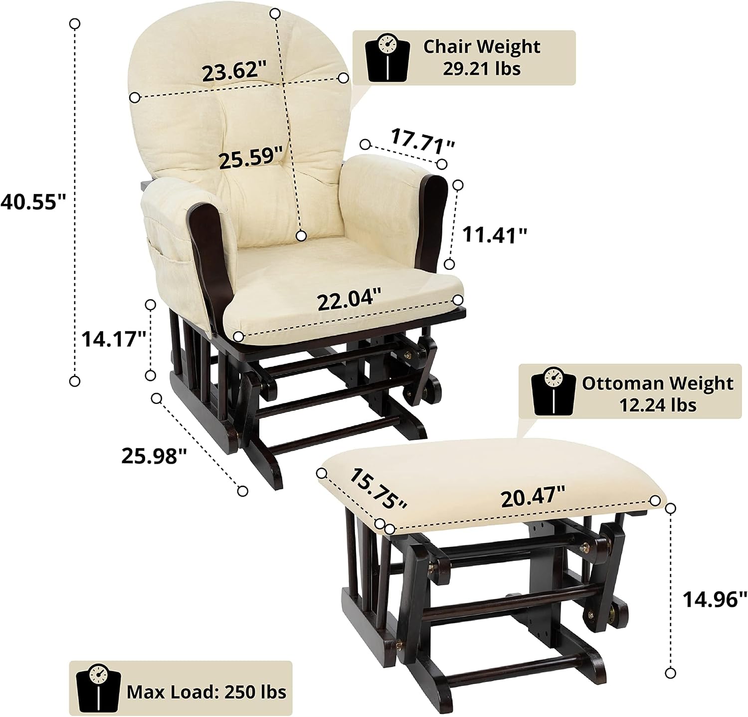 Upholstered Indoor Glider Rock - Baby Nursery Ottoman avis et prix