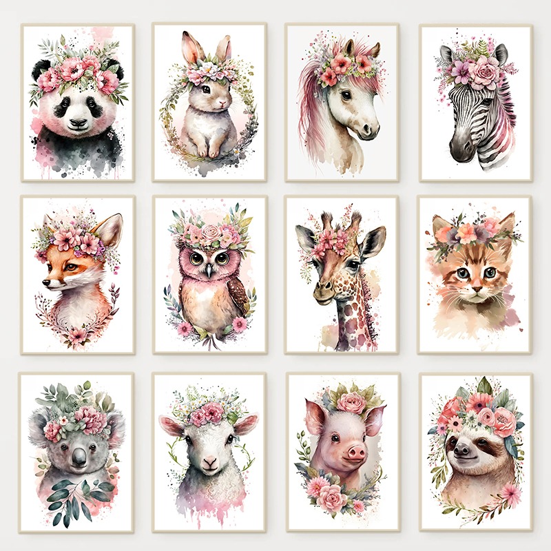 Watercolor Cute Baby Animals w - Baby Nursery Animal Prints avis et prix