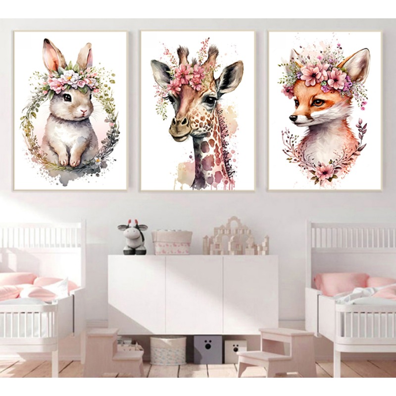Watercolor Cute Baby Animals w - Baby Nursery Animal Prints avis et prix