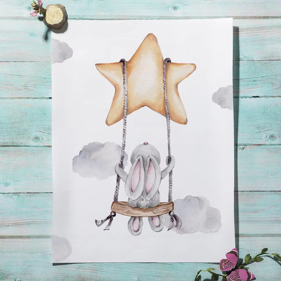 Cute Watercolor Rabbit Moon St - Baby Nursery Mirror avis et prix