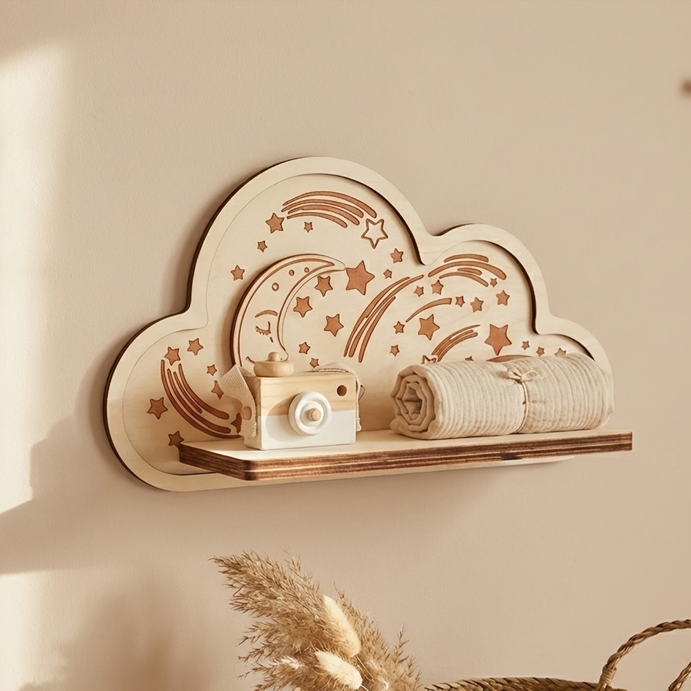Wooden Cloud Wall Shelf Star M - Baby Nursery Floating Shelves avis et prix