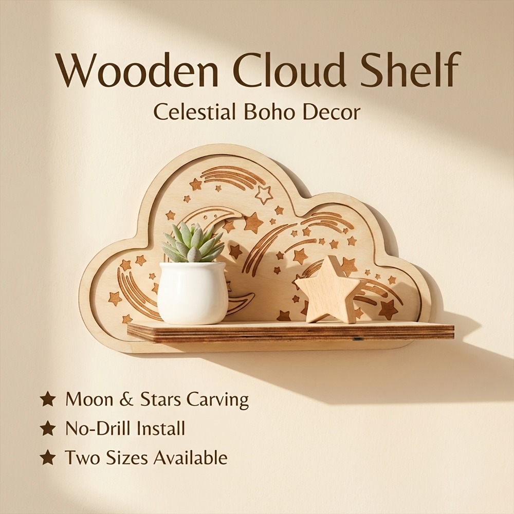 Wooden Cloud Wall Shelf Star M - Baby Nursery Floating Shelves avis et prix