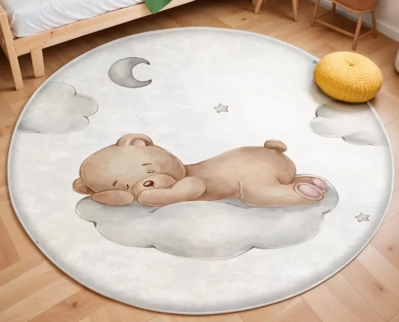 Pink Balloon Bear Cloud Round  - Soft Rug Nursery avis et prix
