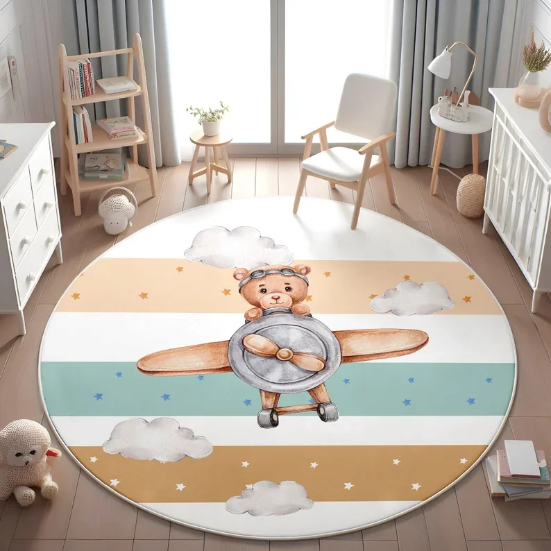 Pink Balloon Bear Cloud Round  - Soft Rug Nursery avis et prix