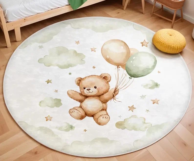 Pink Balloon Bear Cloud Round  - Soft Rug Nursery avis et prix