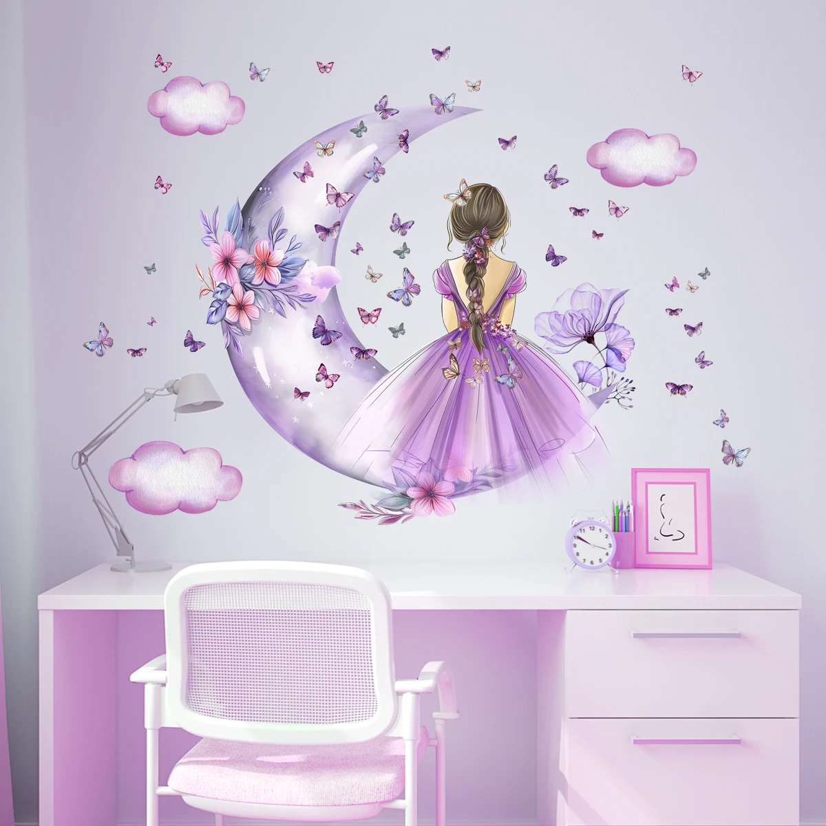 Girl Moon Butterflies Wall Sti - Baby Nursery Ideas Girl avis et prix
