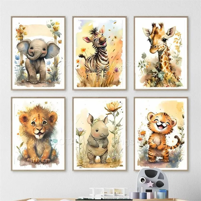 Watercolor Lion Giraffe Tiger  - Baby Nursery Animal Prints avis et prix