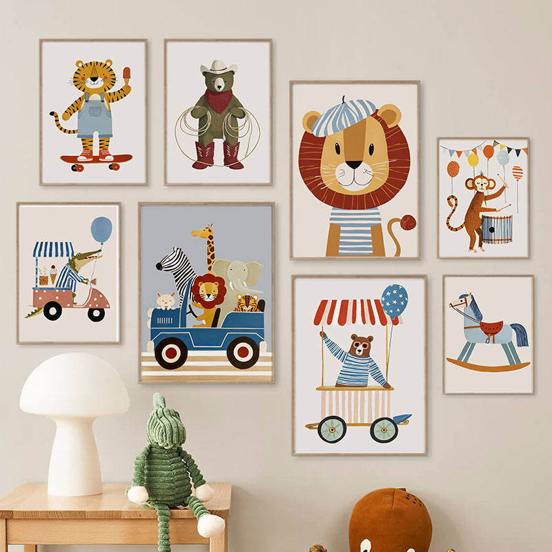 Funny Cartoon Animal Car Ballo - Baby Nursery Prints avis et prix